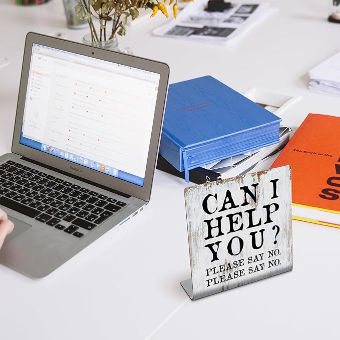 Funny Desk Signs for Work Office, Can I Help You Please Say No Sign,Office Humor Signs, Work Office Decor for Women Men,Office Desk for Colleague Coworker Friend,Decor Sign Plaque XB273