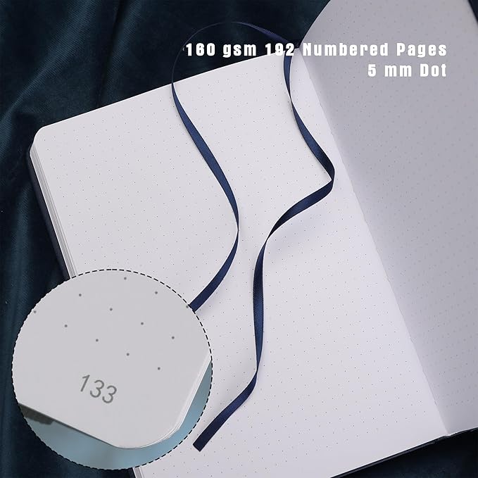 TIEFOSSI Dotted Notebook, 160gsm Thick Paper, Hardcover Dot Grid Journals for Women Men, 192 pages, for Travel, School and Office Use
