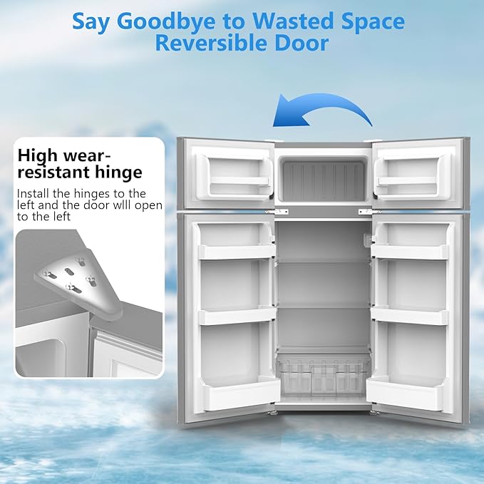 4.5 Cu.Ft Mini Fridge with Freezer, 2 Door Compact Refrigerator, Small Fridge with Adjustable Thermostat Energy Ultra Quiet, Mini Fridge Removable Glass Shelves for Bedroom Office Dorm Grey