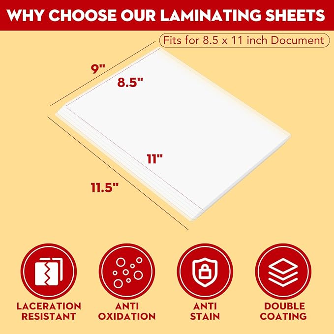 CAREGY 500 Pack Laminating Sheets,Holds 8.5 x 11 Inch Sheets,Thermal Laminating Pouches, 3 Mil, 9 x 11.5 Inches Lamination Sheet Paper for Laminator, Round Corner Letter Size