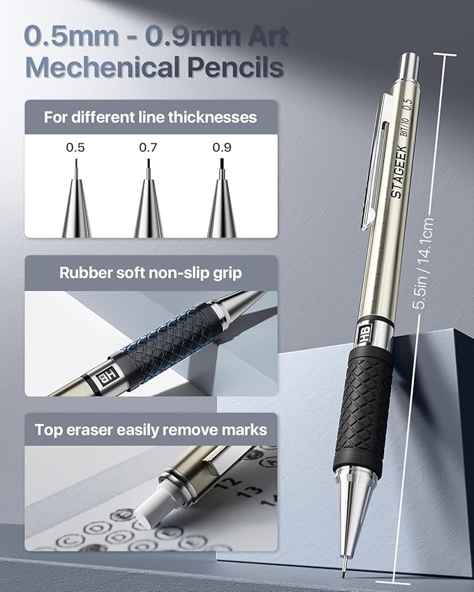 30PCS Mechanical Pencil Set with Canvas Bag, Drawing Pencils 0.5, 0.7, 0.9MM & 3PCS 2MM Sketching Pencil with 464PCS Leads (6B 4B 2B HB 2H 4H Color) for Artist Drafting Drawing Writing