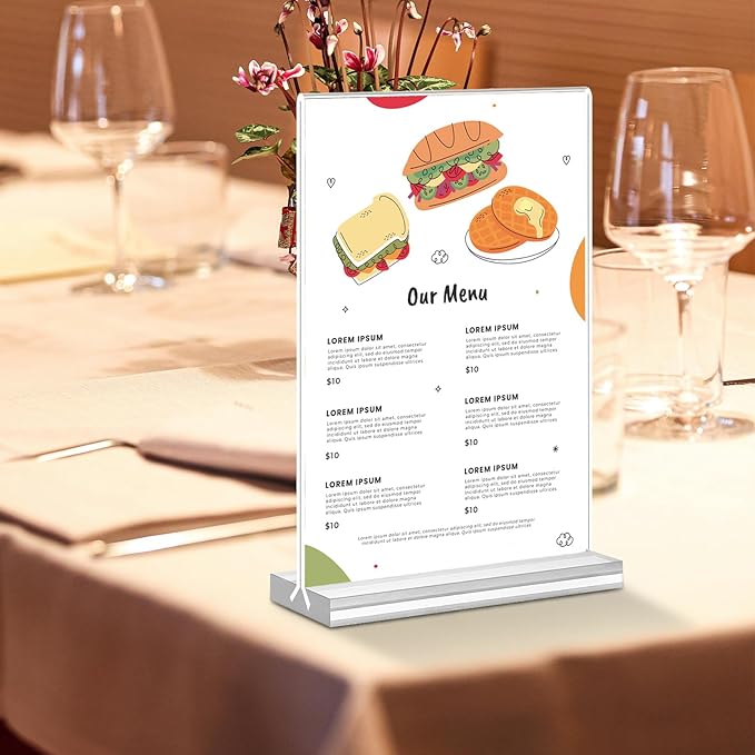 Acrylic Sign Holder 4x6, 15 Pack Clear Double Sided Menu Vertical Display Stand, Desktop Paper Holder Suitable for Restaurants, Office, Store, Show Fair