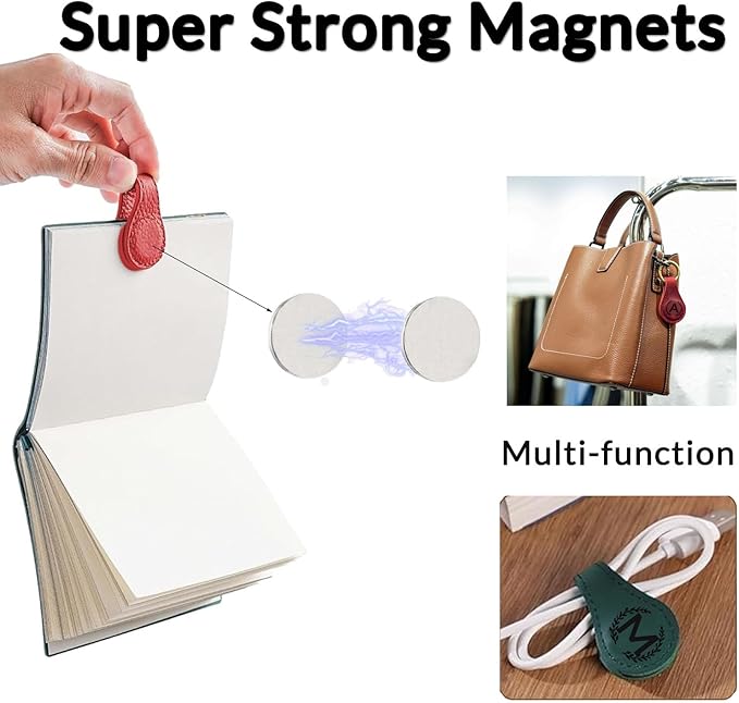 Magnetic Leather Bookmark with 26 Initial for Reading Women,Personalized Magnet Book Marks Gifts for Men,Book Lovers (Green, J)