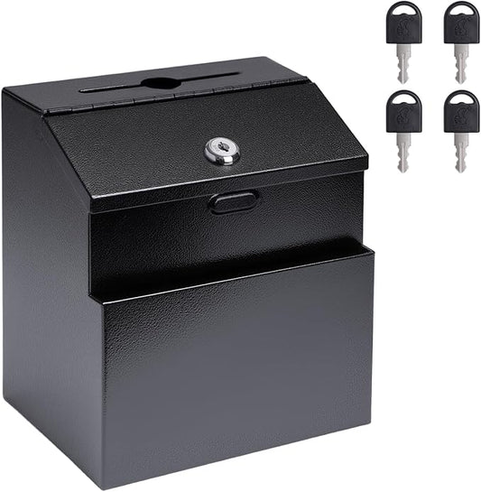 Suggestion Box with Slot and Lock Metal Wall Mounted Donation Box with 4 Keys