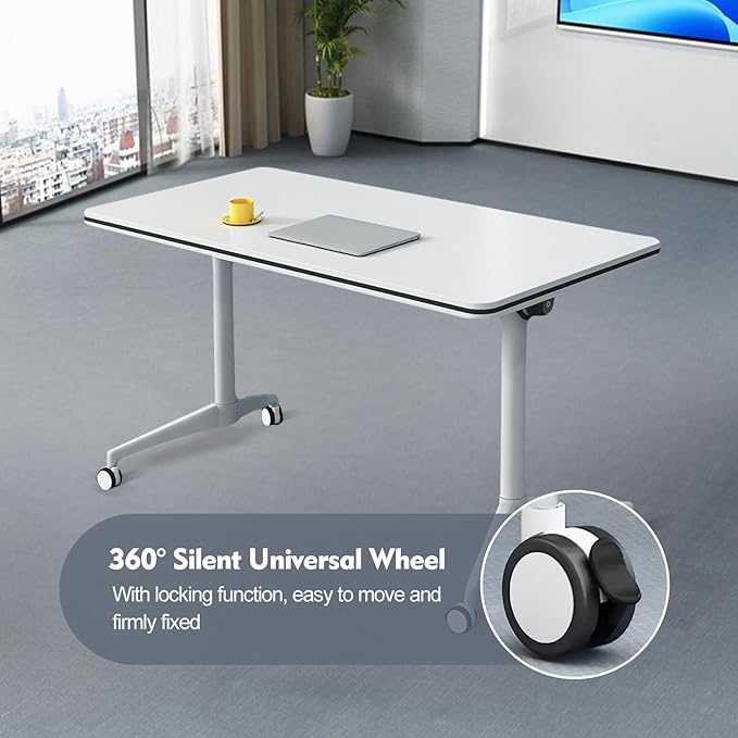Folding Conference Room Table, Modern Mobile Training Table with Wheels, White Foldable Seminar Meeting Tables for Office Corporations(4pack 70.9in)