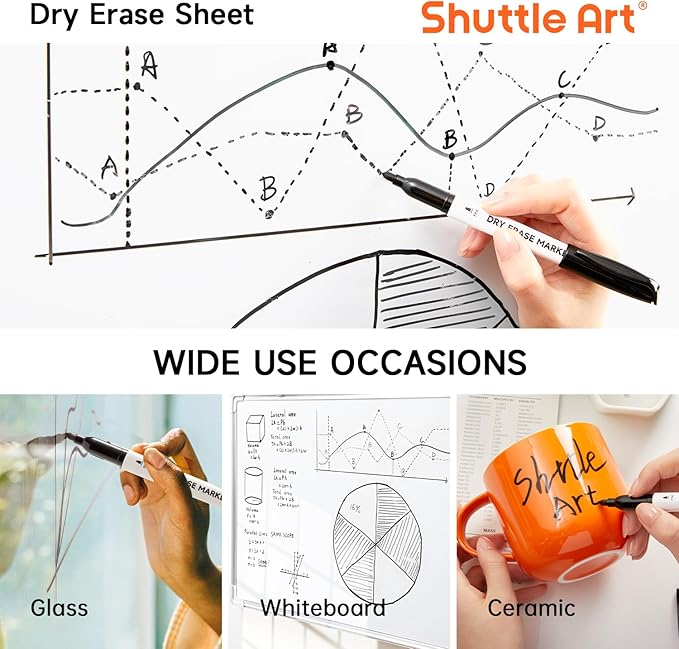 Shuttle Art Dry Erase Markers, 32 Pack Black Whiteboard Markers,Fine Tip Dry Erase Markers for Kids,Perfect for Writing on Whiteboards, Dry-Erase Boards,Mirror,Calender,School Office Supplies