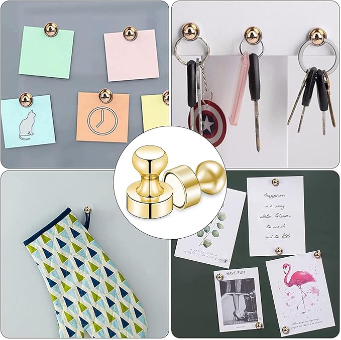 LOVIMAG Refrigerator Magnets, Fridge Magnets, Strong Whiteboard Magnets, Gold 50 Pcs Magnetic Push Pins, Strong Metal Magnets for Fridge, Whiteboard, Office, Classroom, Map, Kitchen
