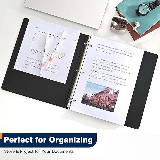 1-inch 3 Ring Binder with 2 Interior Pockets, 1'' Basic Binders Holds US Letter Size 8.5'' x 11'' Paper - Versatile Binders for Office, Home, and School Use, 6 Pack (Black)