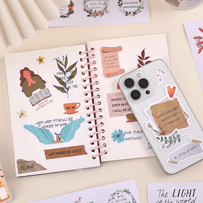 300+ Inspirational Christian Stickers, Waterproof Bible Verse Jesus Stickers for Water Bottles Laptop Scrapbook Journaling Planner, Bible Study Vision Board Supplies Christian Easter Gifts for Women