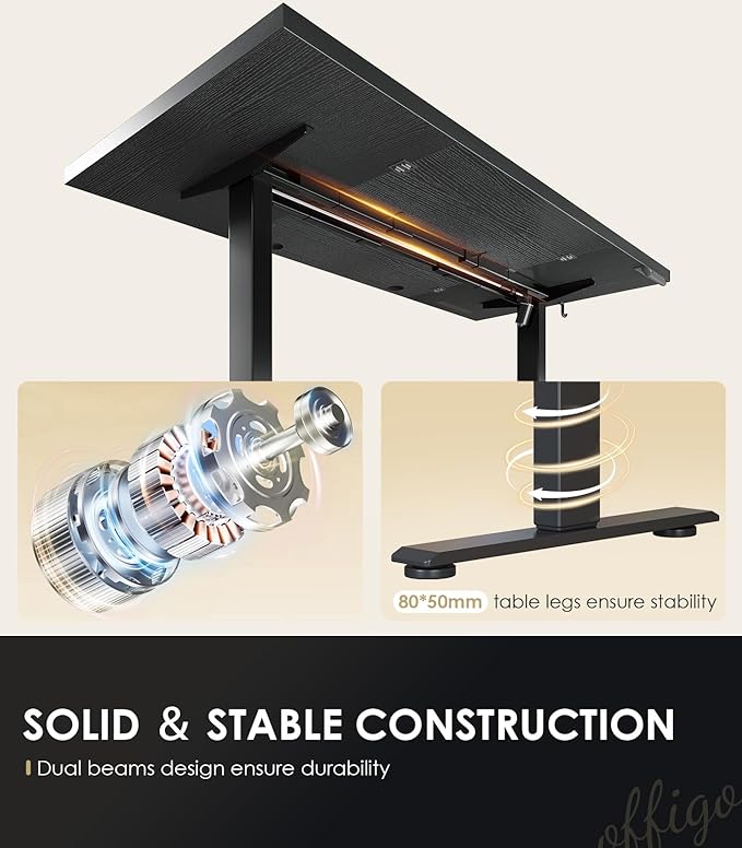 OffiGo Electric Standing Desk with 3-Piece Board, 79 Inch Height Adjustable Large Desk with Power Outlets, Sit Stand Table, Writing Computer Desk for Home, Office, Workstation, Black