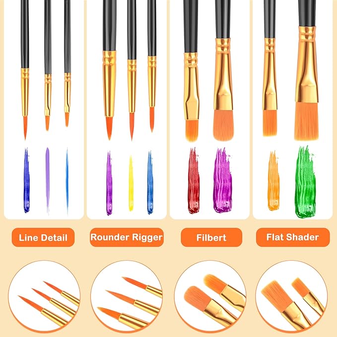 ESRICH Paint Brushes Set,2 Packs 20 Pcs Acrylic Paint Brush Set,Watercolor Oil Acrylic Nylon Hair Brushes,Artist Paintbrushes for Acrylic Oil Watercolor Painting Artist Professional Kits,Black