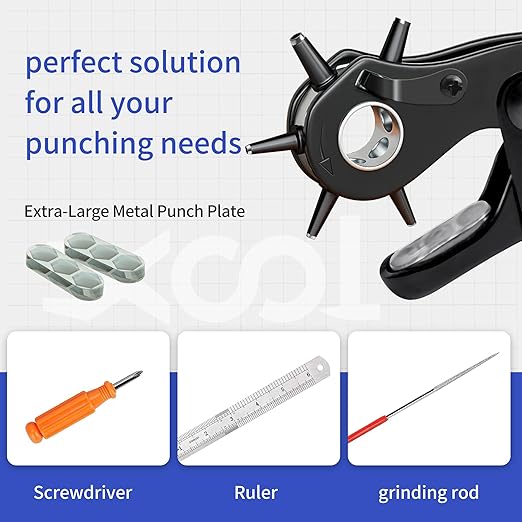 Revolving Punch Plier Kit, XOOL Professional Leather Hole Punch Set,Leather Hole Punch Set for Belts, Watch Bands, Straps, Dog Collars, Saddles, DIY Home or Craft Projects, Heavy Duty Rotary Puncher