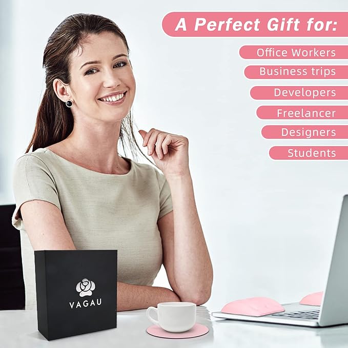 VAGAU Wrist Rests for Laptop, Wrist Support for Keyboard and Mouse, Ergonomic Memory Foam Wrist Pads for Laptop, Office, Computer, Comfortable Typing Wrist Pain & Carpal Tunnel Relief（Pink）