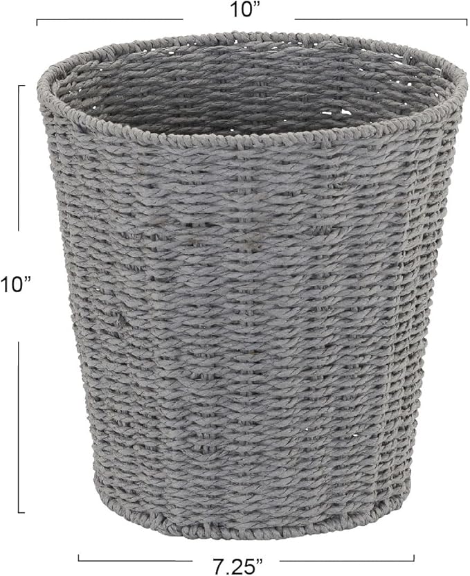 Household Essentials Grey ML-7292 Wicker Waste Bin | Small Trash Can for Bathroom and Office