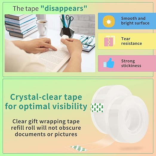 OWLKELA 12 Rolls Clear Tape Refills, Transparent Tape, All-Purpose Transparent Glossy Tape Rolls for Office, Home, School（60U）