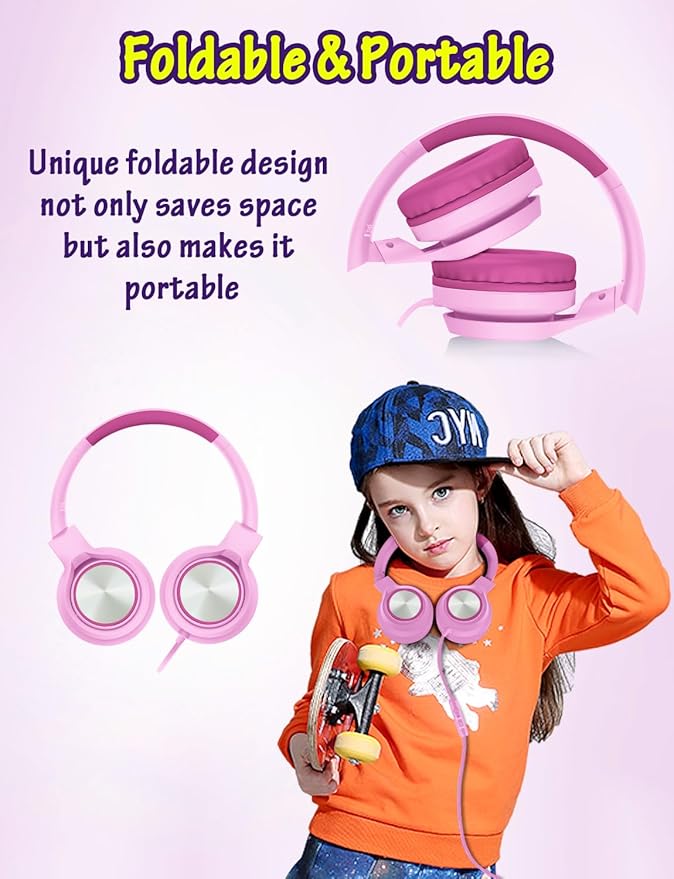 Kids Headphones with Microphone, Wired Over Ear Headsets with Limited Volume 85dB/ 94dB for Boys Girls Teens Children Online School/Travel/iPad/Tablet/Cellphone