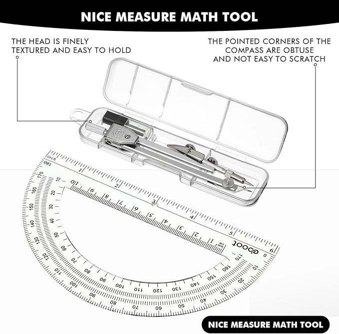 Zonon 12 Set Student Protractor and Compass Set, Student Geometry Math Set, Compass for Geometry and 180 Degree Math Protractor for Drawing Measuring School Office