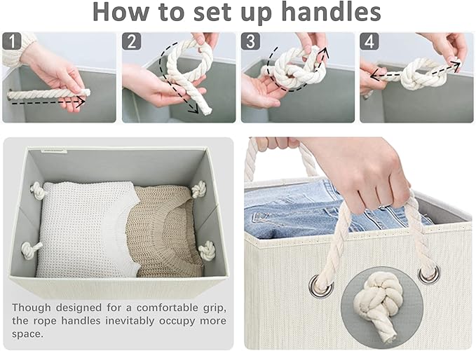 StorageWorks Storage Bins with Lids, Decorative Storage Boxes with Lid and Soft Rope Handles, Foldable Storage Baskets for Closet, Shelves, Stackable, Mixing of Beige, White & Ivory, Jumbo, 3-Pack