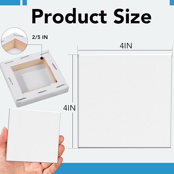 ESRICH Mini Canvases for Painting, 4x4In Canvas in Bulk 100 Pack, 2/5In Profile Small Square Canvas, Blank Canvases are Great for School Projects and Kids Birthday Parties, Home Decor Project.