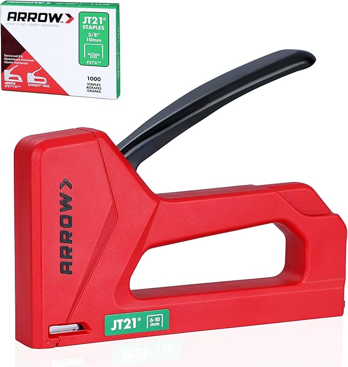 Arrow Light Duty Staple Gun, Lightweight Upholstery Stapler Kit for Wood with 1000 JT21 Staples, Plastic Housing Tacker for Crafts, Fabric, DIY, Household