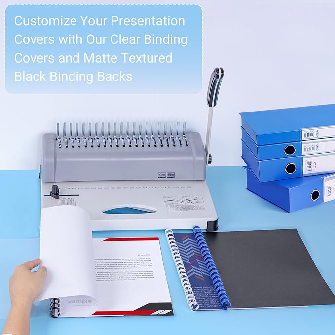 Ndsox 200 Pack Binding Covers and Backs Set 8.5 x 11 Inches Letter Size, 100 8-Mil Clear Binding Covers, 100 12-Mil Black Sand-Textured Binding Presentation Polycovers, Un-Punched, Square Corners