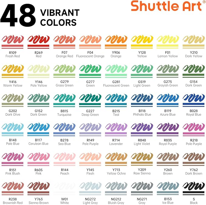 Shuttle Art Automatic Ink Control Acrylic Paint Markers, 48 Colors Brush Tip Acrylic Paint Pens for Rock Painting, Ceramic, Wood, Canvas, Glass, Stone, Fabric, Card Making, DIY & Art Supplies