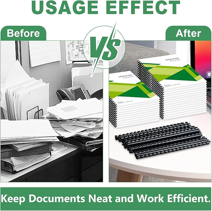 HOUYEE 5/8 Inch Plastic Binding Comb 19 Ring, 125 Sheet Capacity, Letter Size Black Comb Binding Spines (30 Pack)