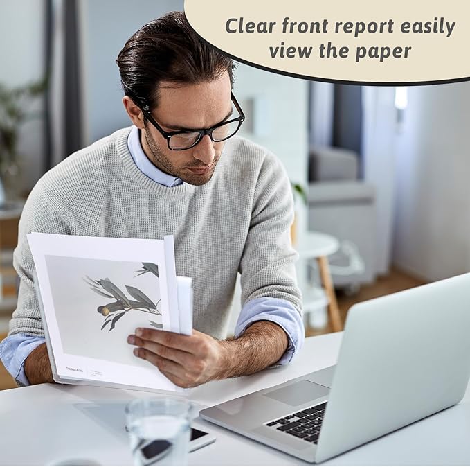 50 Pack Clear Report Covers with Sliding Bars 70 Sheet Capacity 9mm Transparent Resume Folders Binding Bars for Documents File Report Paper