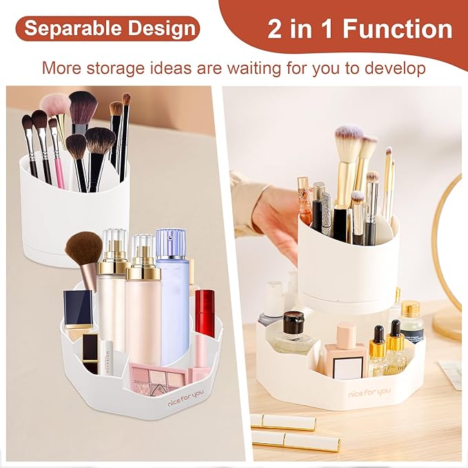 Rotating Desk Pen Organizer, 13 Storage Slots, Large Capacity Pen & Marker Holder, Multifunctional Desktop Organizer for Stationery, Cosmetics, and Kitchen (White)
