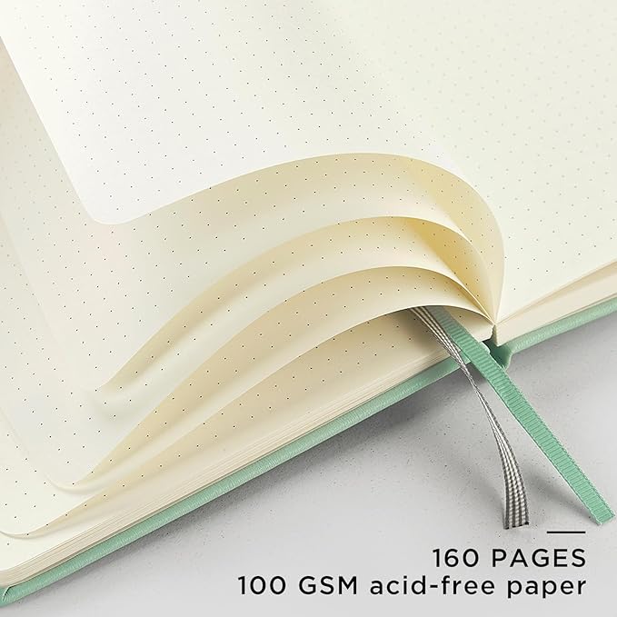 &And Per Se Dotted Journal Notebook, A5 Hardcover Bullet Dotted Journal, 160 Pages 100 gsm Thick Paper, 3 Sheets of Stickers Included - 5.7'' x 8''（Lime Green）