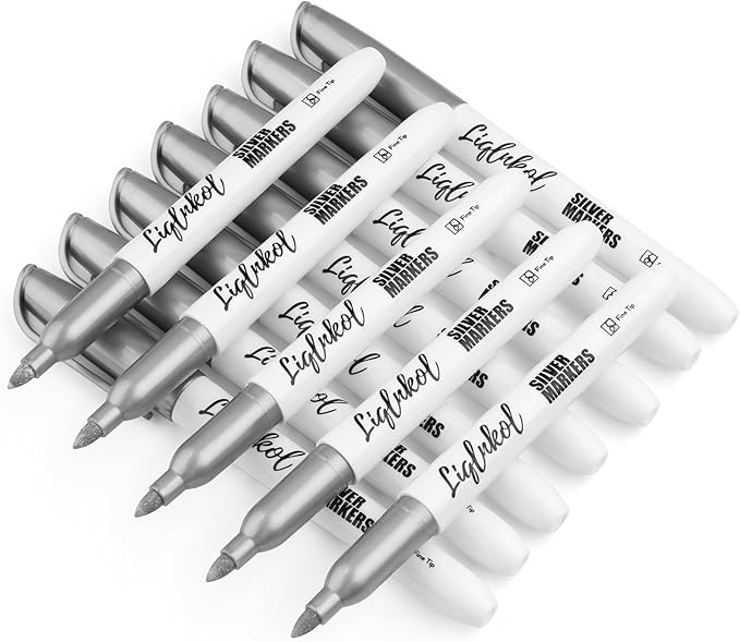Silver Metallic Markers Pens Bulk of 36 Pack, 2mm Felt Fine Tip for Art, Crafts, Drawing, DIY Projects, Office Supplies, Gift Card Making
