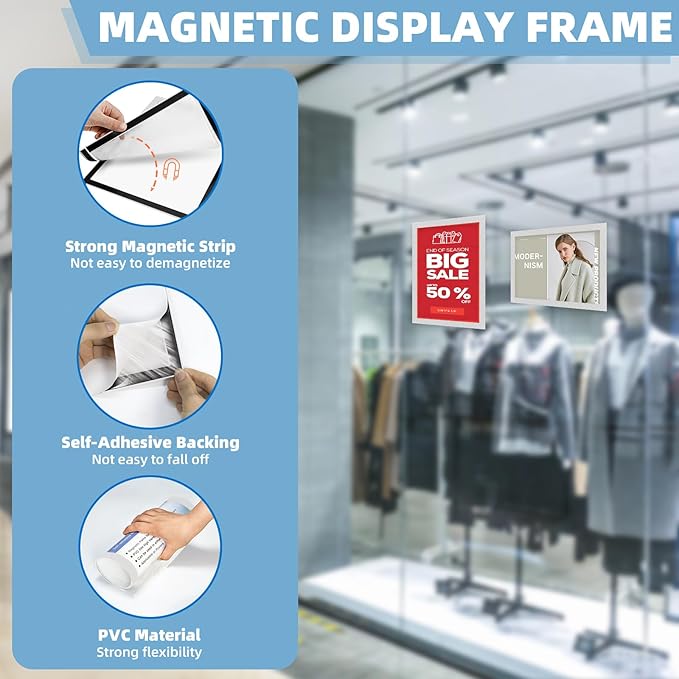 Magnetic Sign Holder 8.5 x 11-5Pcs Durable PVC Magnetic Frames for Refrigerator Reusable Adhesive Frames for Walls Door Window Double Sided Display Magnetic Picture Frame Document Holder