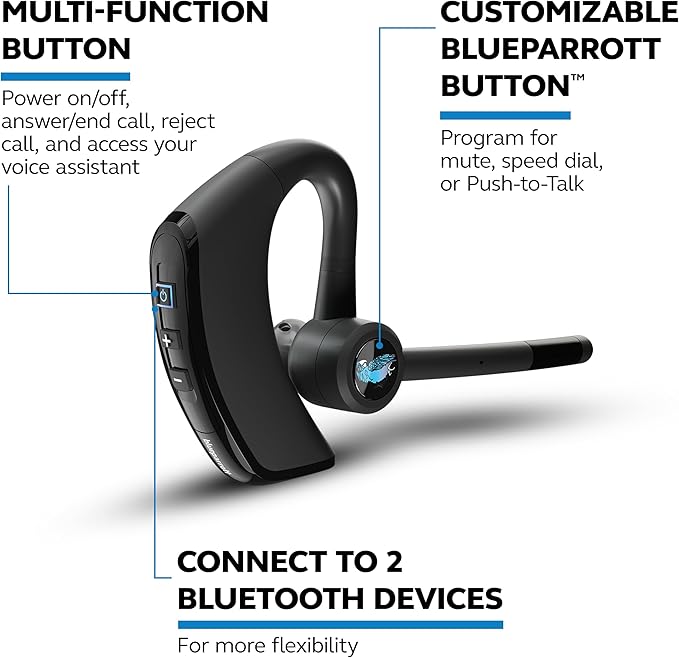 BlueParrott M300-XT SE Mono Bluetooth Wireless Headphones 80% Noise Canceling Earpiece Headset for Mobile Workers & Delivery Drivers, Compact Design with IP54-Rated Protection, 14 hrs Talk Time, Black