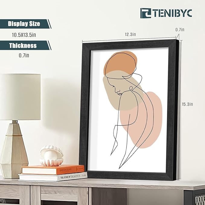 11x14 Picture Frame 4 Pack - Black Solid Wood Poster Photo Frame - Tempered Glass - Woodgrain Series - Room, Office, Gallery, Studio Display - Wall Hanging