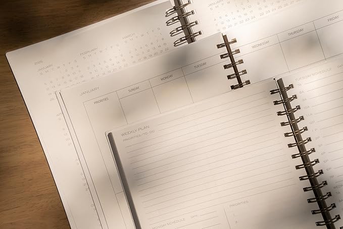 Anecdote Planner 2025 (8.5" x 10") Daily Planner Weekly Monthly Planner - 52 Weeks w/Library Buckram Cover, Brass Spiral - A4 Size Bleed-Resistant Paper – Dutch Blue