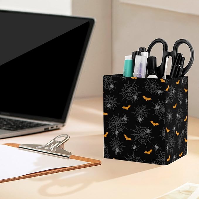 Square Pen Holder & Pencil Organizer for Desk - Office Storage Organizer, Markers/Makeup Brushes/Scissors Holder, Compact Desk Decor Accessories for Home Classroom School(Bat)