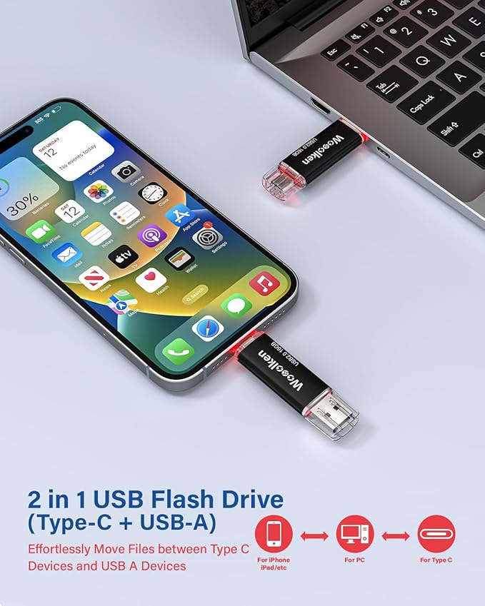 USB C Flash Drive 16GB 10 Pack, Wooolken Type-C Flash Drive + USB 2.0 Thumb Drive OTG Memory Stick Compatible with iPhone 16/15, Android Smartphone/Tablets/Computers