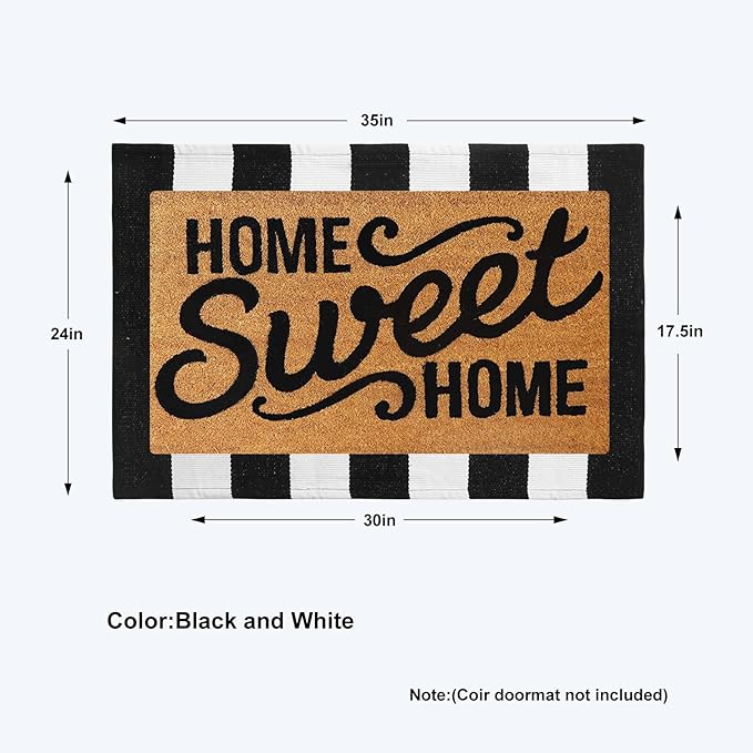 Black and White Striped Outdoor Rug 24"x 35", Washable Christmas Front Door Mat, Cotton Woven Farmhouse Front Porch Rug, Layered Door Mats Outdoor for Entryway Kitchen