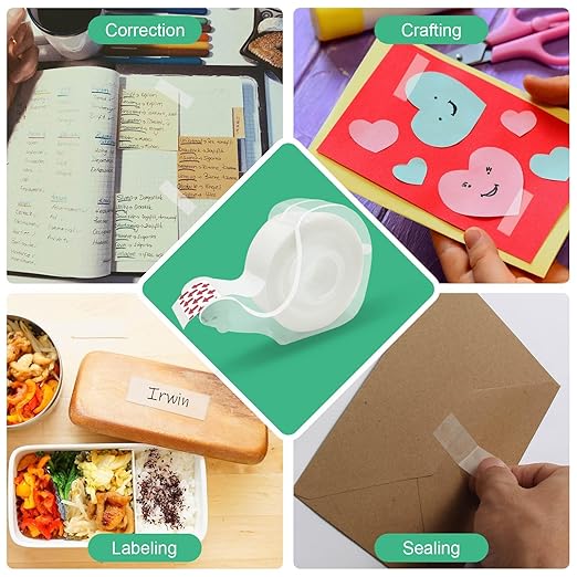 Tape Bulk, Clear Tape, Invisible, Matte Finish, Writable, 3/4 in x 650 in, Transparent Tape, 12 Rolls with Dispensers, Ideal for Gift Wrapping, School Supplies & Office Use