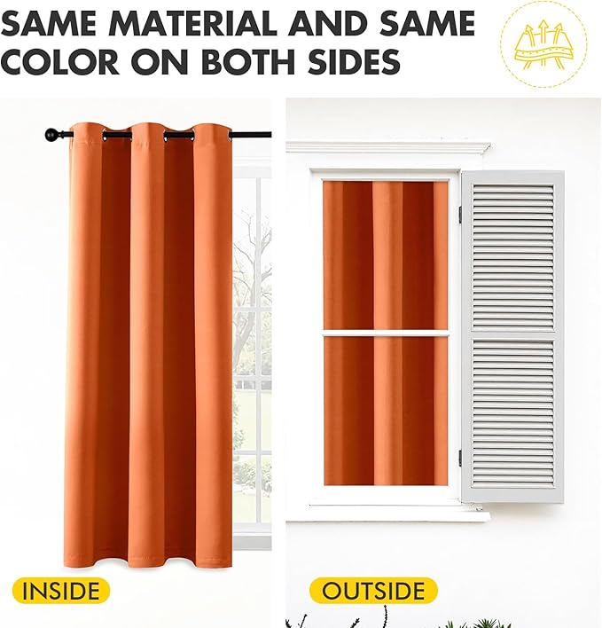 MIULEE Orange Blackout Curtains for Bedroom Living Room 84 Inches Long 2 Panels, Thermal Insulated Room Darkening Fall Drapes Solid Grommet Noise Reduction Light Blocking Window Treatments 40x84 Inch