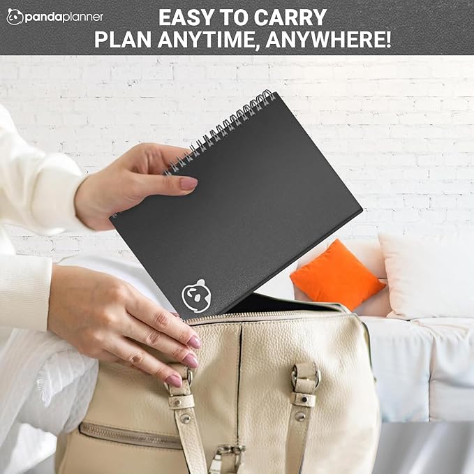 Panda Planner 2025-2026 Undated Daily Planner 5.75" x 8.25" – 90-Day Spiral Academic & Productivity Planner with Hourly Schedule, Habit Tracker, To-Do List & Monthly Calendar – ADHD-Friendly Panda Journal (Gray)