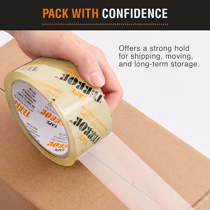 All-Purpose Clear Packing Tape (6 Rolls) - Heavy Duty Tape for Packing, Moving Boxes, Storage, Labeling, Crafts, and More - Shipping, Packaging, School, & Office Supplies (48mm x 50m per Roll)