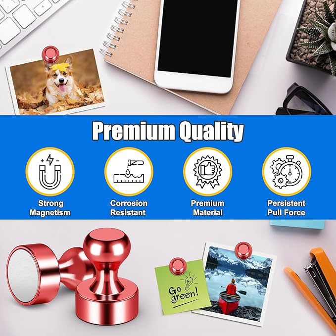 Strong Whiteboard Magnets, Red Metal Kitchen Magnets for Refrigerator, 28 PCS Cute Fridge Magnetic Rare Earth for Kitchen, Office, Gadgets, Locker Accessories, Desk Decor, Shopping List