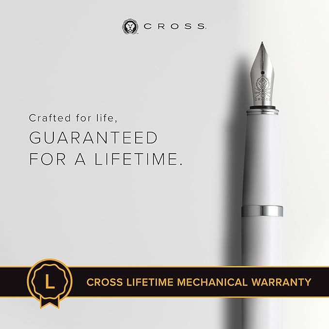 Cross Bailey Light Refillable Fountain Presented in a Everyday Gift Box - Medium Point, Black Ink, Polished White