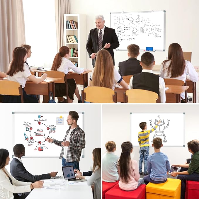 H-Qprobd Magnetic Dry Erase White Board, Dry Erase Board for Wall 48" X 36" Aluminum Frame, Hanging Whiteboard for Home, School, Office, Kitchen