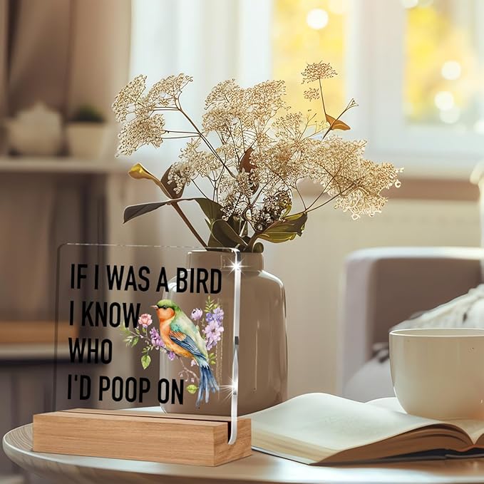 Funny Gifts for Bird Lovers Coworkers, Gag Office Gifts for Women Men, Bird Watching Gift Acrylic Plaque, Novelty Birds Desk Signs Decor 4 × 4 Inches