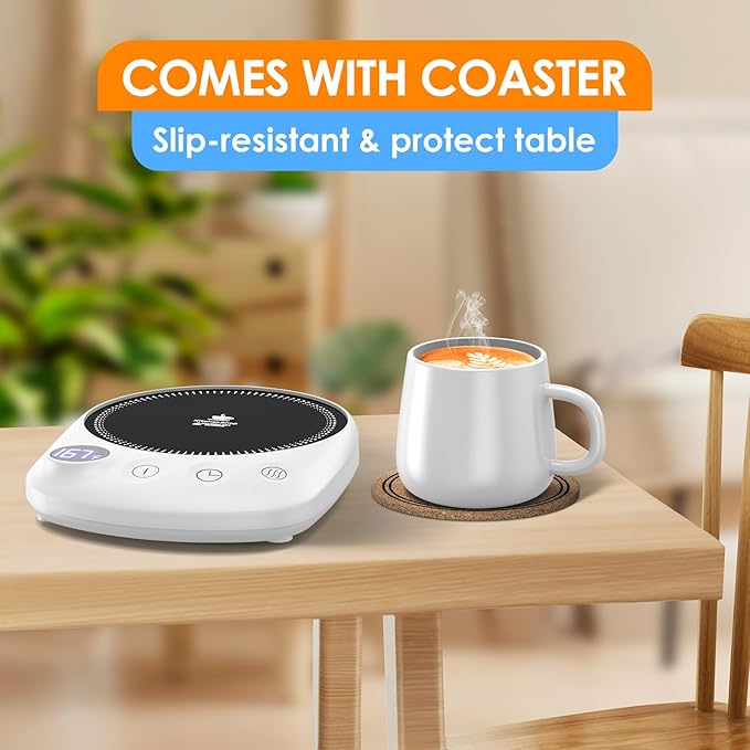 Coffee Mug Warmer - Fastest Heating & Highest Temperature, Coffee Cup Warmer for Desk Auto Shut Off, 4 Temp Settings & 1-12H Timer, Smart Electric Beverage Warmer for Coffee Candle (White)