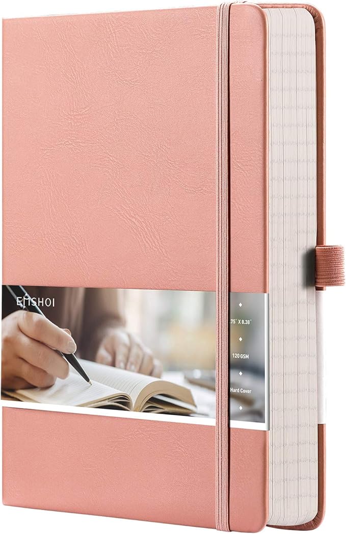 EMSHOI Graph Paper Notebook - 256 Pages A5 Graph Notebook/Journal, Hard Cover, 120gsm Thick Paper, Smooth PU Leather, Inner Pocket, 5.75'' × 8.38''-Pink
