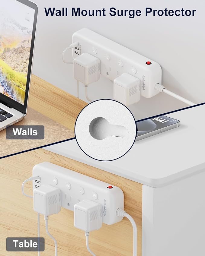 15FT Heavy Duty Extension Cord with Individual Switches on Off, 1875W Appliance Extension Cord with USB Ports, 8 outlets, High Wattage for Microwave, Aquarium, Kitchen, Garage Must Have