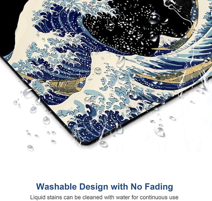 Mouse Pad, Japanese Sea Wave Design Mouse Pad, Washable Square Cloth Mousepad for Gaming Office Laptop, Non-Slip Rubber Computer Mouse Pads for Wireless Mouse, Cool Mouse Pads for Desk